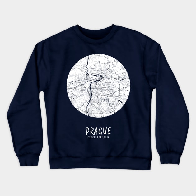 Prague, Czech Republic City Map - Full Moon Crewneck Sweatshirt by deMAP Studio